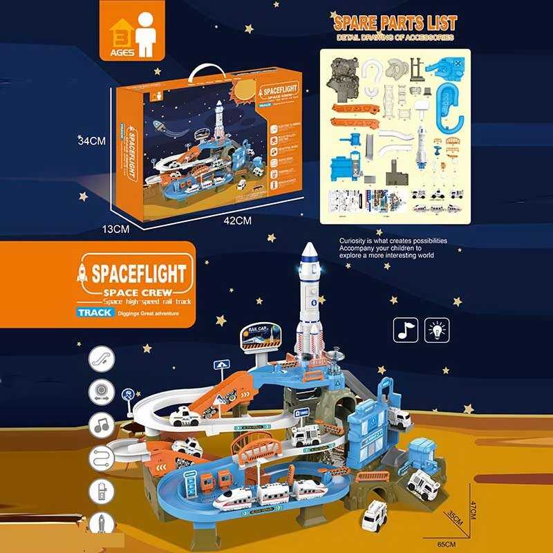 Парковка ZX 006 A (12) "Космічна станція", трек, світло, мелодія, ОЗВУЧУВАННЯ АНГЛІЙСЬКОЮ, ракета, механічний ліфт, автоматичний підіймач, в коробці