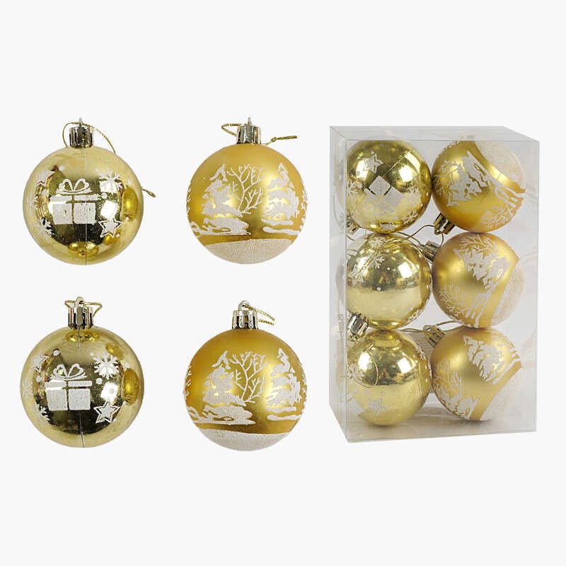 Новорічні прикраси C 67664 (120) 6 штук, кульки, D = 5,5 см, у слюді