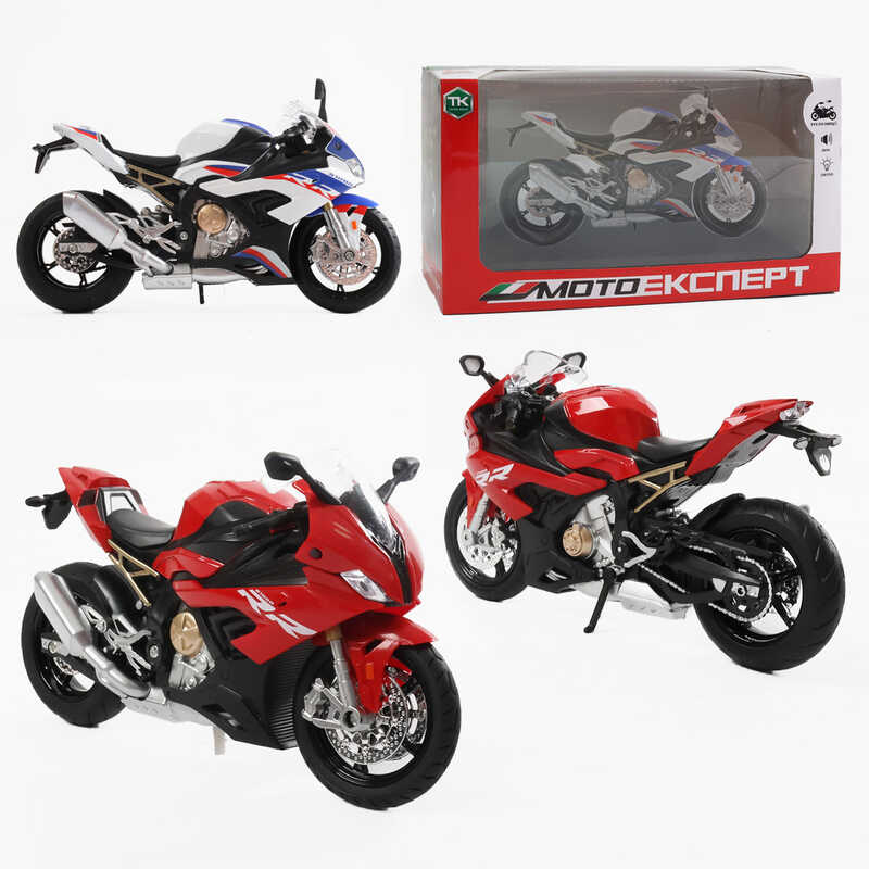 Мотоцикл BG 63-620 (48/2) "Мото Експерт", 2 кольори, металопластик, масштаб 1:12, прогумовані колеса, підсвічування, звук, амортизація, платформа, в коробці