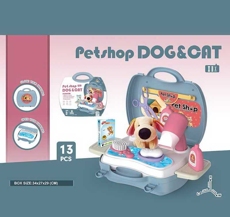 Набір для грумінга 2109 A (36) фен, мило, пляшечки, гребінець, м’яка іграшка, аксесуари, наліпки, у валізі