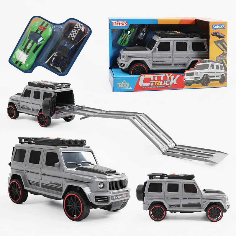 Джип музичний S 977-121 Штрих = 10619 (36/2) СІРИЙ, звук, світло, інерція, машинки в комплекті, в коробці