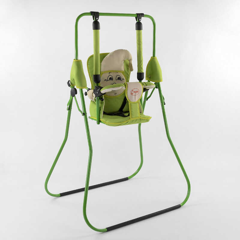 гр Гойдалка напольна "Алінка" 205478 (1) зелений каркас, зелена матерія, бежевий гномик