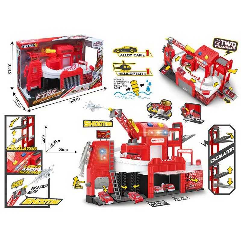 Парковка 660 S-26 (8/2) трек, механічний підіймач, підсвічування, звуки, на батарейках, рухомі елементи, металопластикова машинка та гелікоптер, механічно бризкає водою, в коробці