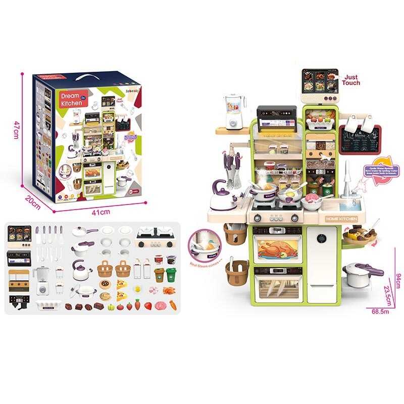 Кухня 93 T-3 (6) музична панель, плита, витяжка, блендер, підсвічування, звук, музика англійською мовою, парогенерація, посуд, їжа, аксесуари, в коробці