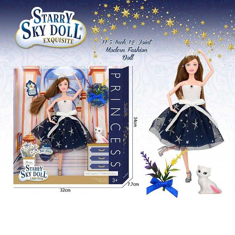 Лялька SK 025 C (48/2) висота 30 см, діадема, квіти, улюбленець, сумочка, в коробці