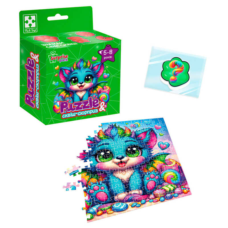 гр Гра розвиваюча пазли із сюрпризом "Бірюзовий дракончик" VT8030-04 (20) "Vladi Toys", 180 елементів, сквіш-сюрприз, в коробці