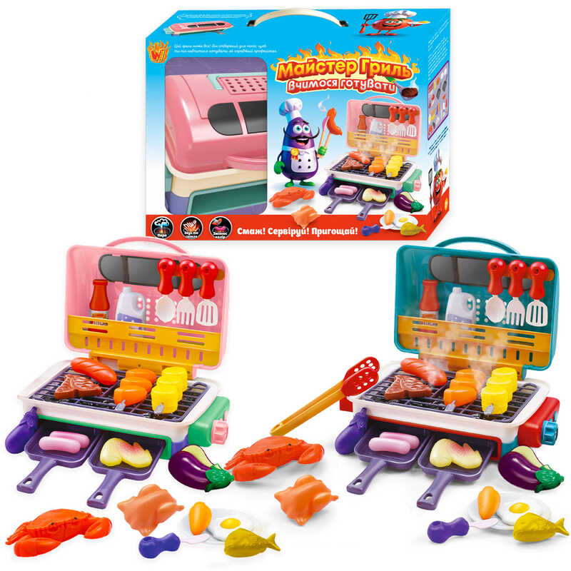 Майстер Гриль 22542 (18/2) "WToys", 2 види, продукти змінюють колір, звук, підсвічування, кухонне приладдя, холодна пара, в коробці