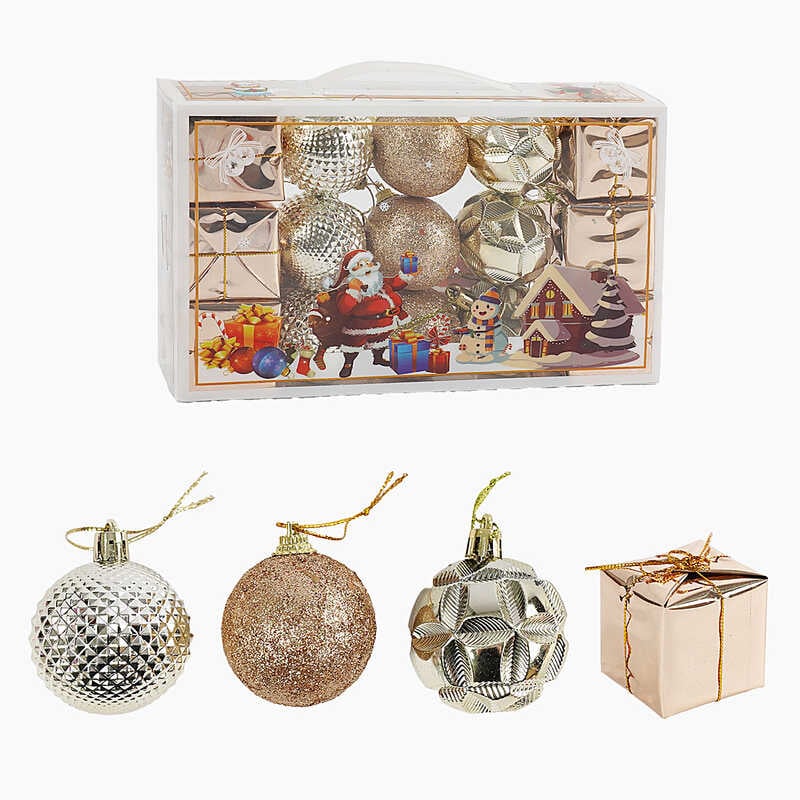 Новорічні прикраси C 67308 (96) 15 штук, кульки, подарунки, D = 5 см, в слюді