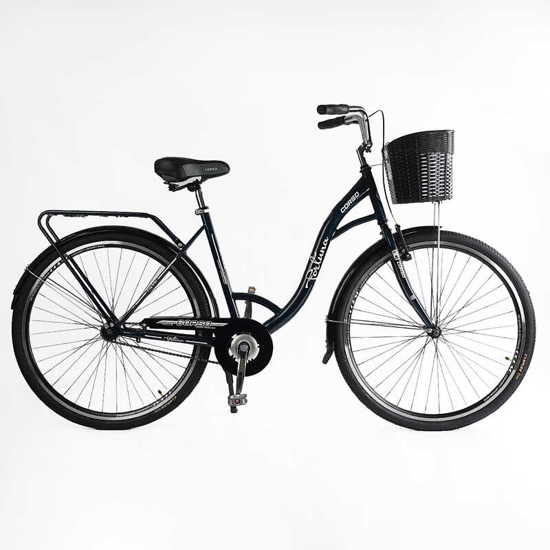 Велосипед міський Corso «FORTUNA» 28`` FR-28083 + КОШИК (1) ТЕМНО-ЗЕЛЕНИЙ, одношвидкісний, сталева рама 20``, корзина, багажник