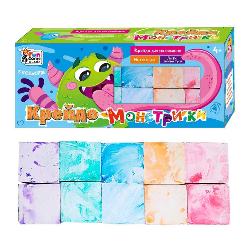 гр Крейда "Крейдо-Монстрики" 62305 (24) "4FUN Game Club", 10 штук, 5 кольорів, мармурова, в коробці