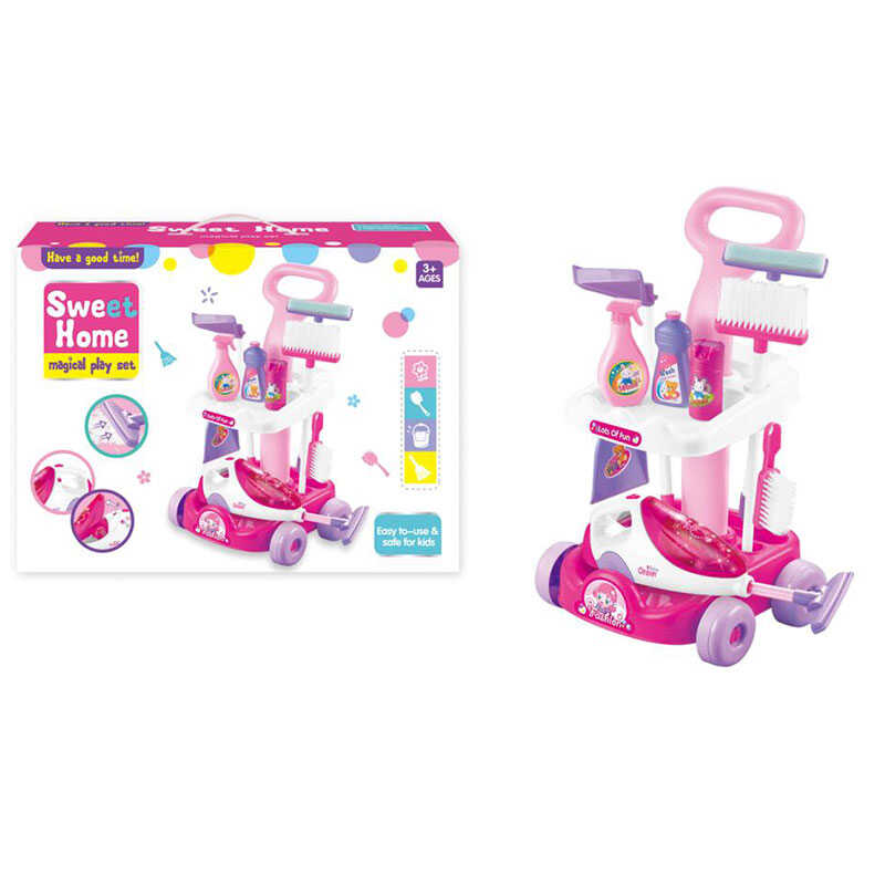 Набір для прибирання A 5928 (8) пилосос на батарейках, підсвічування, імітація справжнього інструменту, візочок, відро, швабра, аксесуари, в коробці