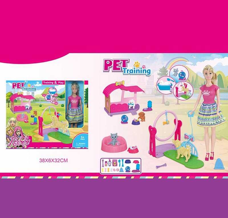 Лялька WG 198 (36/2) 30 см, улюбленці, аксесуари, знімний одяг, майданчик з перешкодами, будиночок для улюбленців, в коробці