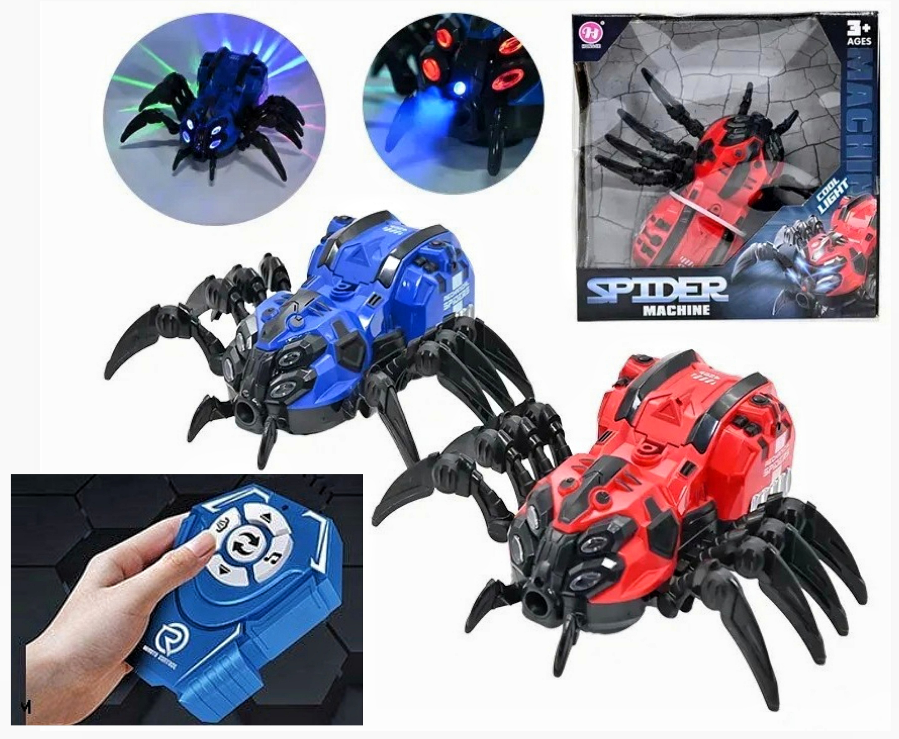 Павук на радіокеруванні HJ 918 Y , на батарейках, пульт керування, звуки, мелодія, підсвічування, парогенератор, режим демонстрації, в коробці