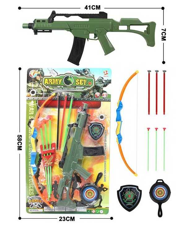 Військовий набір PT 016-2 (84/2) автомат, лук, стріли, жетон, мішень, на листі