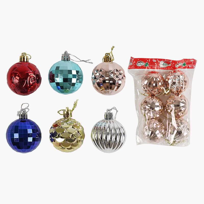 Новорічні прикраси C 67740 (200)  6 штук, кульки, D = 4,5 см, в пакеті, ВИДАЄТЬСЯ ТІЛЬКИ МІКС ВИДІВ