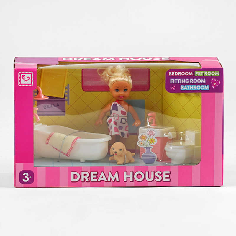 Лялька K 899-130 (48/2) висота 10 см, ванна кімната, улюбленець, меблі, предмети декору, в коробці