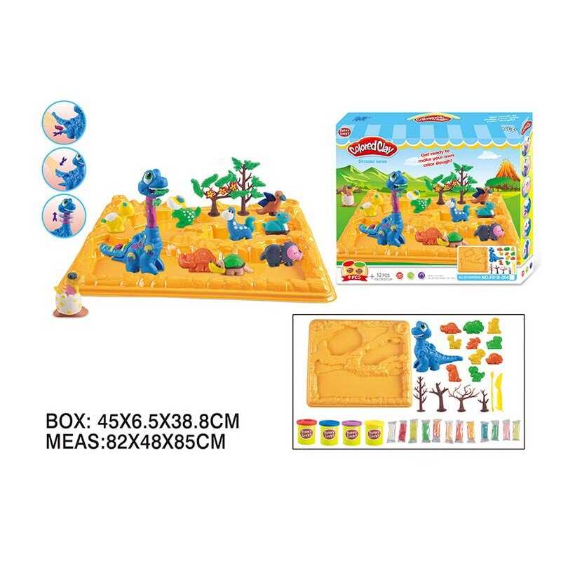 Тісто для ліплення F 018-204 (24/2) "Динозаври", 4 кольори тіста, форми, молди, динозавр з екструдером, інструменти, в коробці