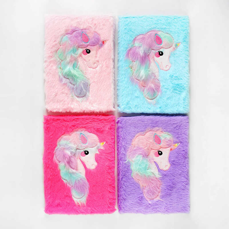 Блокнот М 15021 (120) 4 кольори, хутряна обкладинка, єдиноріг, у лінійку, у пакеті, ВИДАЄТЬСЯ ТІЛЬКИ МІКС ВИДІВ