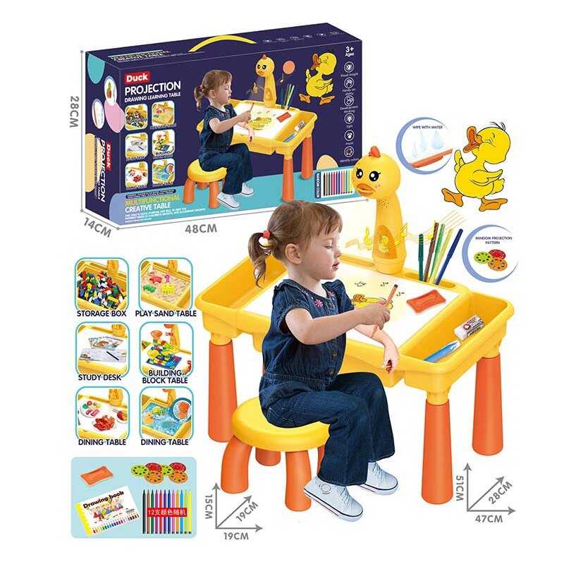 Столик з проєктором 201-12 B (18) мелодія, підсвічування, 6 дисків для проєктора, стілець, 12 фломастерів, в коробці