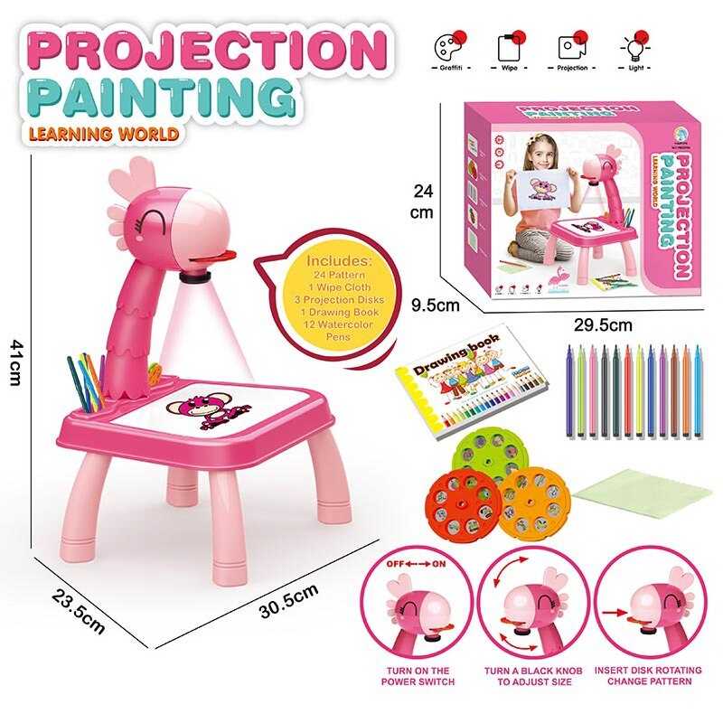 Столик з проєктором YM 2306 A (36/2) 3 диски, фломастери, серветка, на батарейках, музика, підсвітка, в коробці