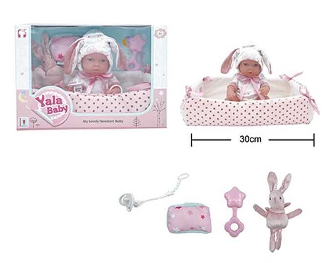 Пупс YL 2512 D-C (24) гумовий, висота 30 см, кокон з ручками, подушечка, брязкальце, пустушка, в коробці