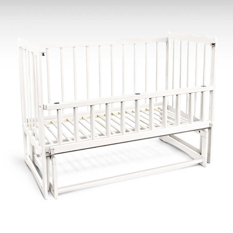 гр Ліжечко дерев`яне маятник - відкидний бортик "Сон" С-137469 (1) вільха - колір білий