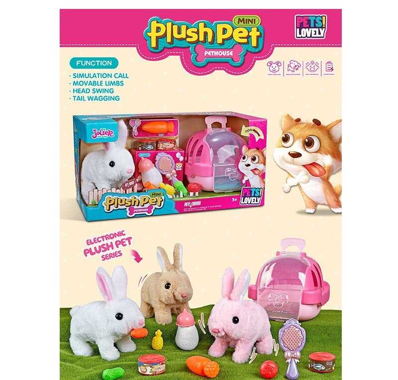 Улюбленець MC 1065 (16) "Кролик", ходить, звукові ефекти, рухає вушками, на батарейках, переноска, гребінець, пляшечка, продукти, в коробці