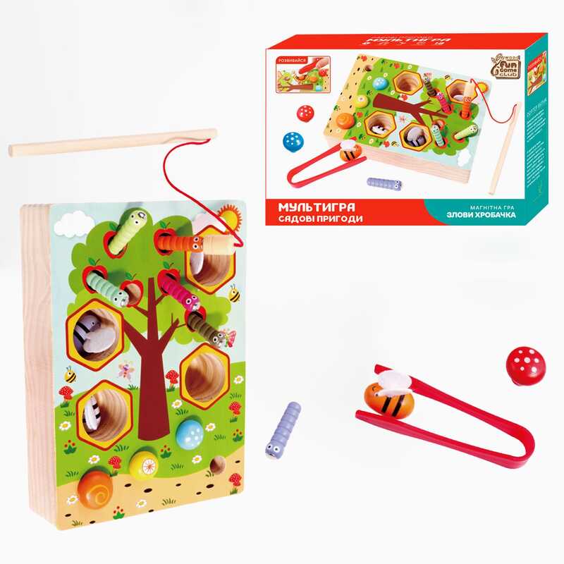 гр Мультигра Садові пригоди 78396 (48) "4FUN Game wood Club", магнітна гра, бджілки, грибочки, у коробці