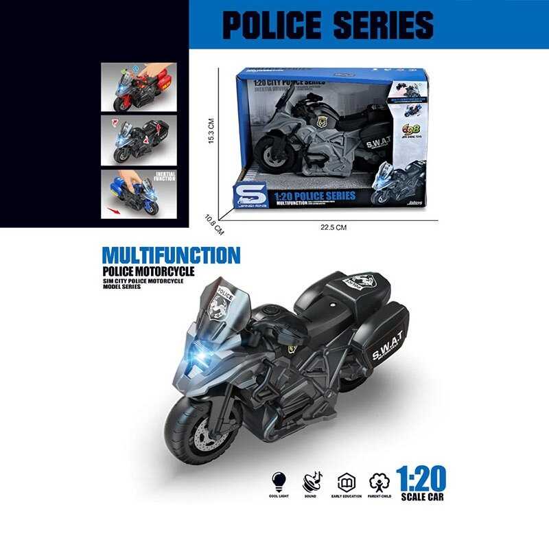 Мотоцикл JS 196 D (72/2) "Поліція", світло, звук, інерція, кермо повертається, масштаб 1:20, в коробці