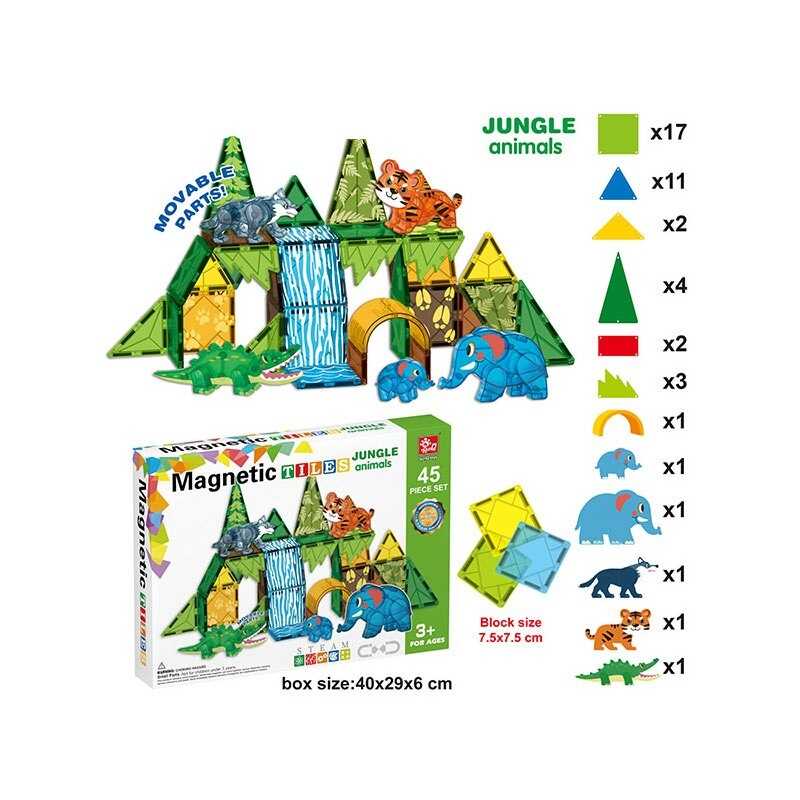 Магнітний конструктор SQ 68002-2 (12) 45 деталей, 5 об’ємних фігурок тварин, в коробці