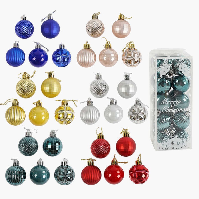 Новорічні прикраси C 67638 (144) 6 видів, кульки, 20 штук, D = 4 см, в слюді, ВИДАЄТЬСЯ ТІЛЬКИ МІКС ВИДІВ