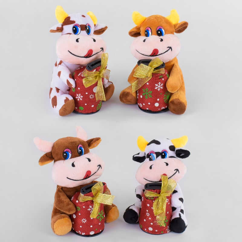 М'яка іграшка Скарбничка M 43250 (240) "Бичок", 4 види, на батарейках, висота 18 см, співає пісеньку російською мовою