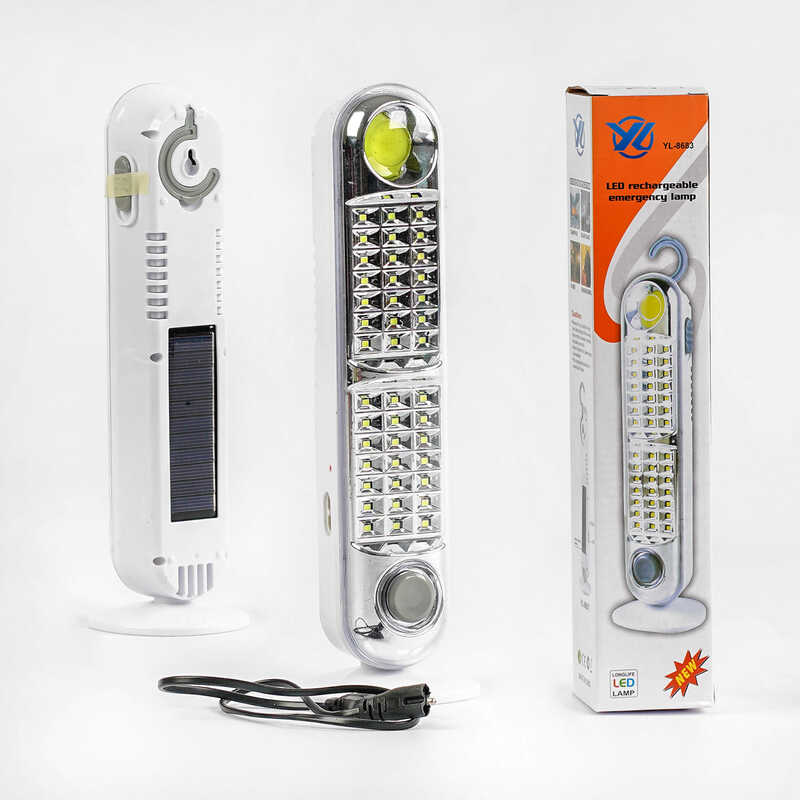 Ліхтар світлодіодний C 57060 (80) акумуляторний, 2 реж. роботи,  кабель зарядки 220V, сонячна батарея, кріплення, підставка, в коробці