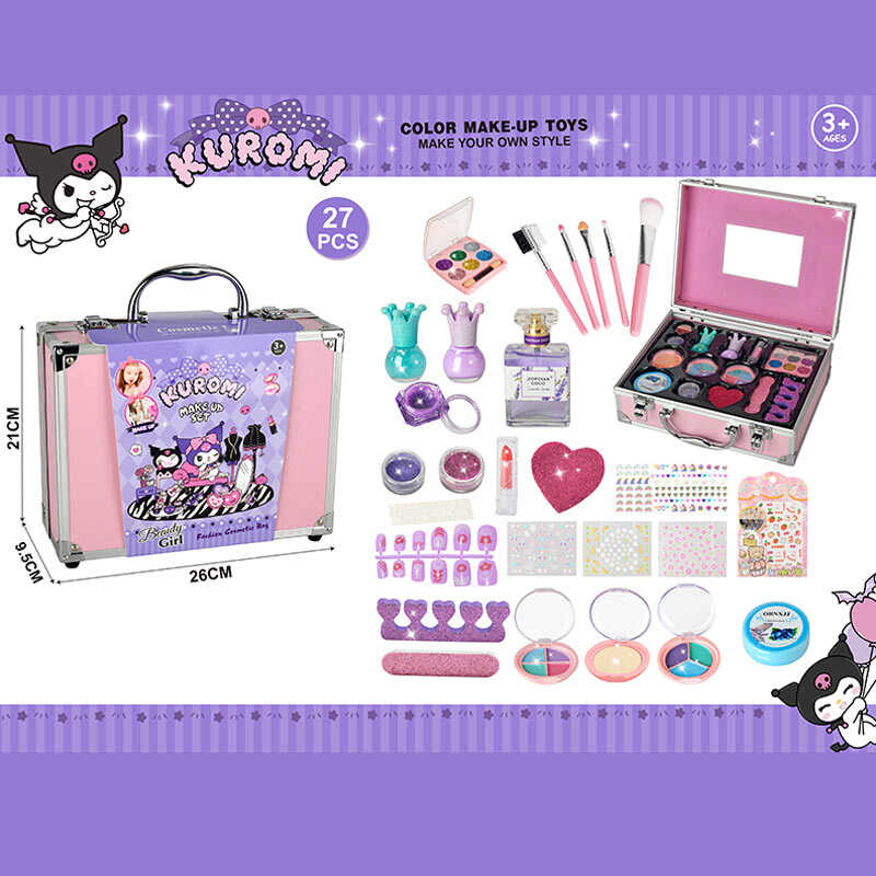 Набір косметики 768-73 C (48/2) тіні, лаки, аксесуари для манікюру, пензлики, блискітки, помада, наліпки, накладні нігті, пудра, блиск для губ, парфуми, глітер, у валізі