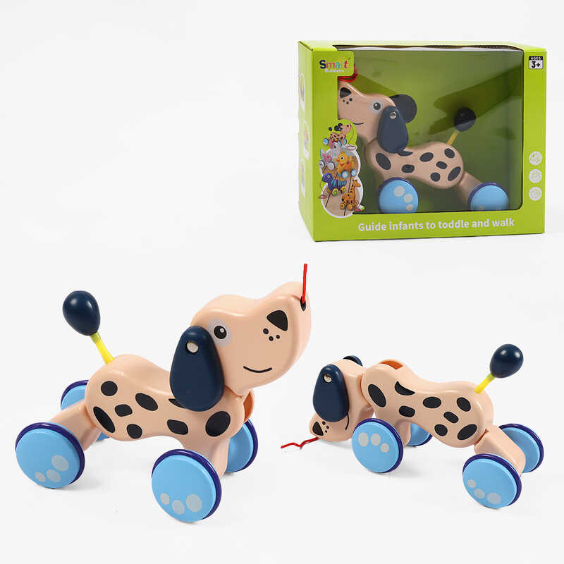 Каталка 338 (48) "Собачка", мотузочка, гумові накладки на колесах, в коробці