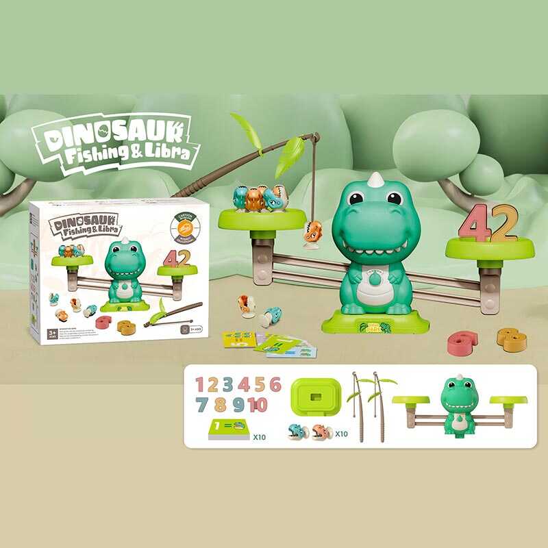 Балансир BQ 829 B (48/2) "Динозаврик", магнітна риболовля, 2 вудочки, 10 двосторонніх карток, 10 голів динозаврів, цифри від 1 до 10, в коробці