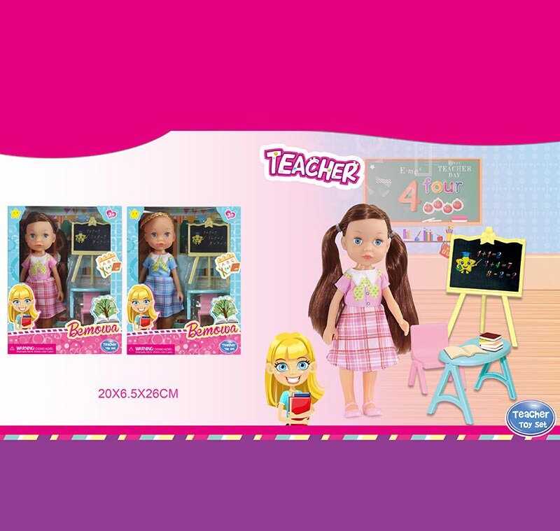 Лялька WG 052 (72/2) 2 види, “Вчителька”, парта, стілець, дошка, висота 25 см, в коробці