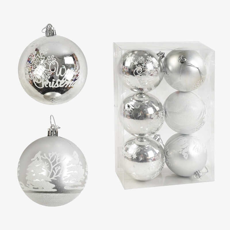 Новорічні прикраси C 67684 (64) 6 штук, кульки, D = 7,5 см, у слюді