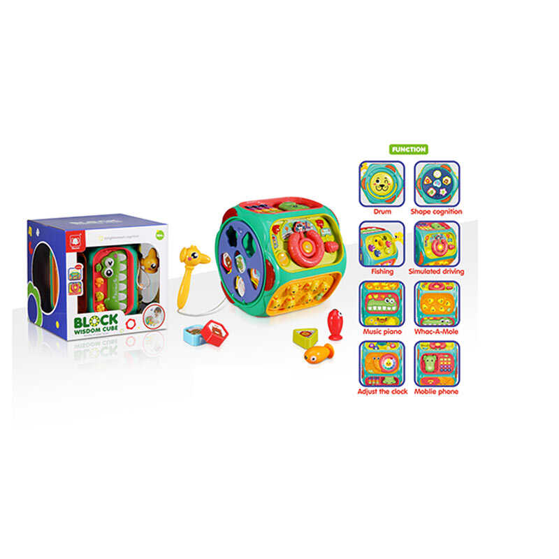 Ігровий центр 856 (18) озвучення англ. мовою, казки, мелодії, підсвічування, звуки, піаніно, барабан, геометричний сортер, мінікермо, телефон, годинник, магнітна гра, в коробці