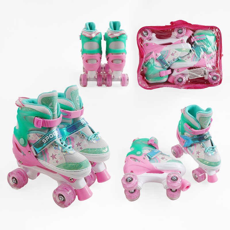 Ролики R-719-54 М розмір 34-38 (6) колір РОЖЕВИЙ, колеса PU, КОЛЕСА ЗІ СВІТЛОМ, устілка 21-23 см, d коліс – 4,5 см, в сумці