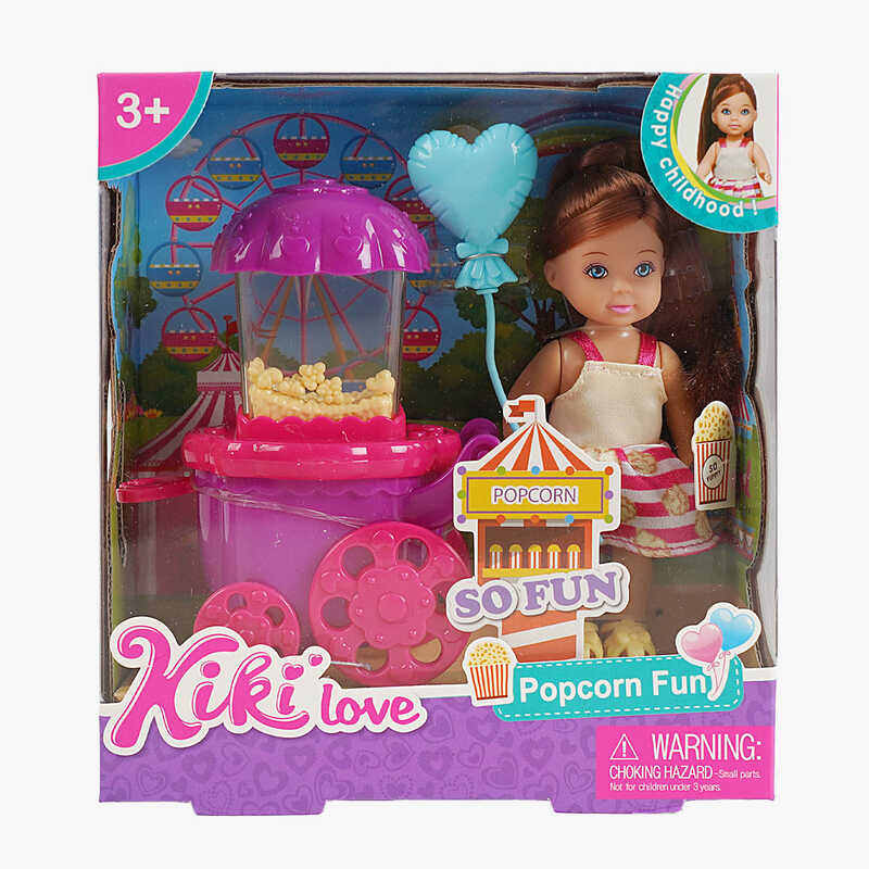 Лялька 88025 (96/2) висота 12 см, машинка для попкорну, повітряна куля, в коробці