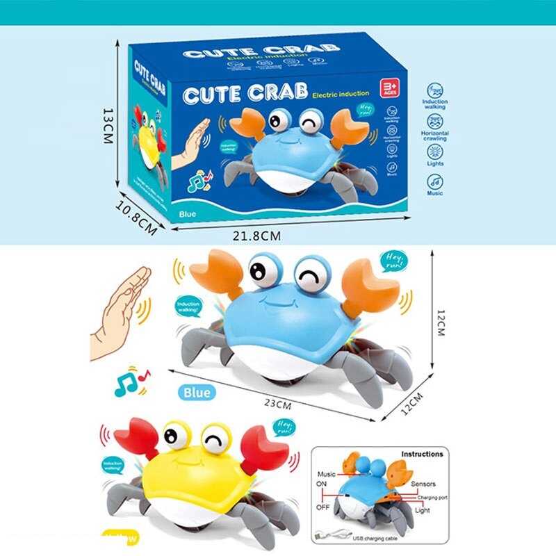 Краб 6722 E (48) 2 кольори, вбудований акумулятор, розмір - 23х12х12 см, сенсорні датчики руху, підсвічування, пісня, беззвучний режим, USB Tipe-C - кабель, рухомі елементи, в коробці