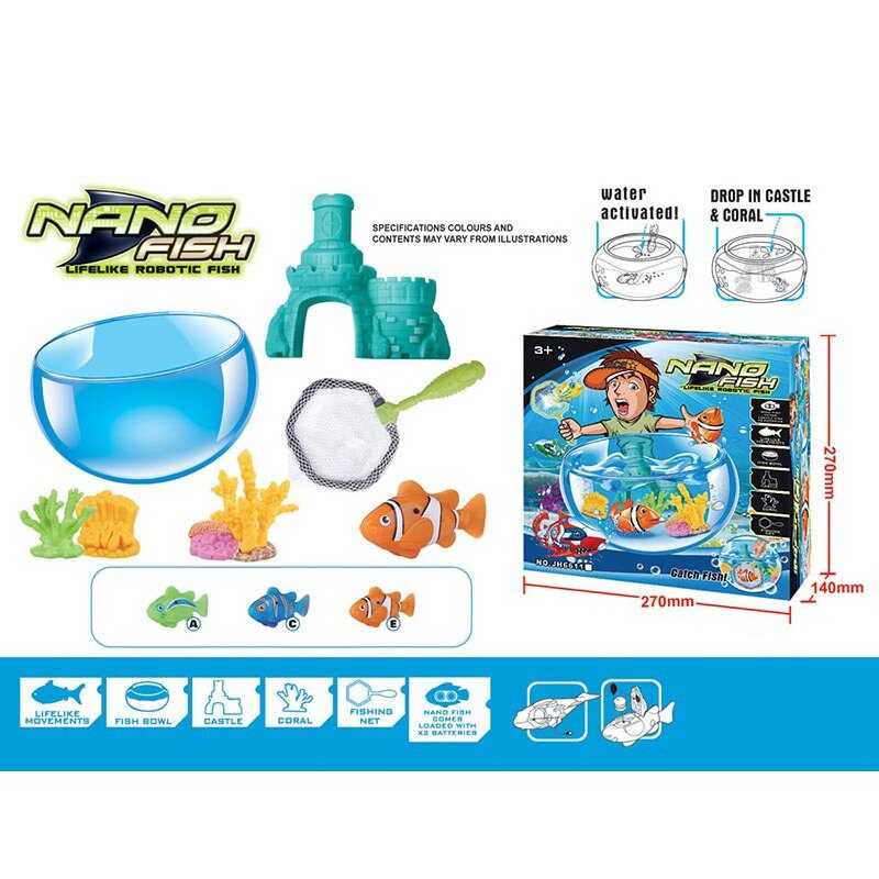 Акваріум з роборибками JH 6611 E (36/3) 2 штуки, на батарейках, рухають хвостами, гумові корали, замок, сачок, в коробці