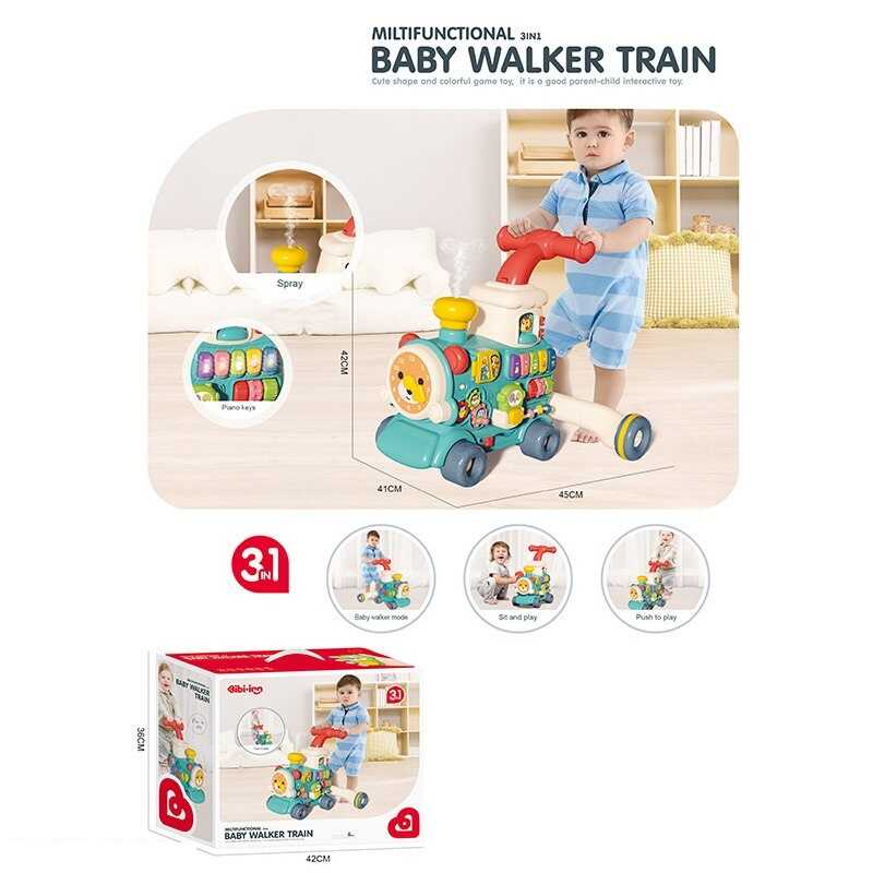 Ходунки-каталка 6062 (8) піаніно, звук, підсвітка, годинник, сортер, рухомі елементи, парогенератор, звук потяга, на батарейках, в коробці