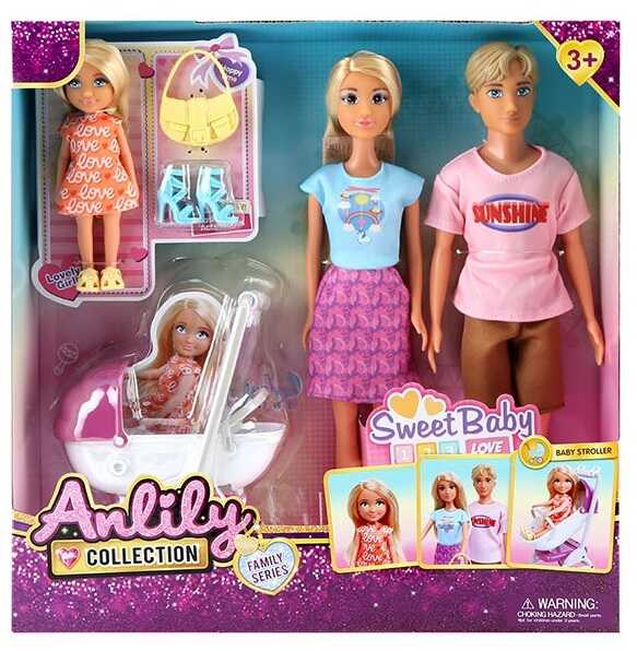 Набір ляльок 616322 , 3 ляльки, висота: 30 см, взуття, аксесуари, візочок, в коробці