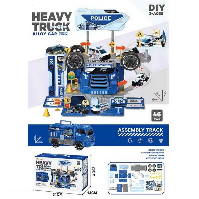 Трек 6664 (36/2) "Поліція", 2в1, вантажівка+трек, 46 елементів, металопластикова машинка, пластикові колеса, в коробці