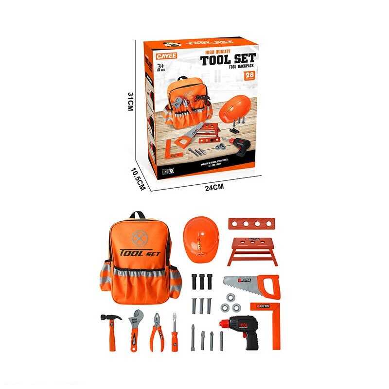 Набір інструментів KY 1068-33 (24/2) рюкзак, каска, автоматичний дриль, знімні насадки, молоток, плоскогубці, викрутка, пила, стійка для інструментів, висота рюкзака - 29.5см, в коробці