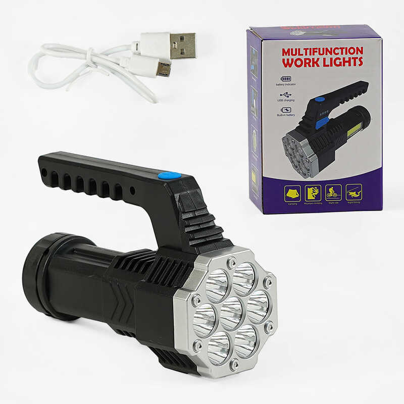 Ліхтар С 64481 (100) 3 режими освітлення + сигнальне світло, вбудований акумулятор, USB-кабель, індикатор заряду, у коробці