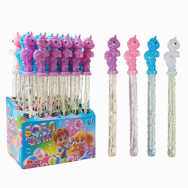 Мильні бульбашки LK 80622 (6) "WToys", ЦІНА ЗА 24 ШТУКИ В БЛОЦІ, "Єдиноріг", висота 36см, в коробці