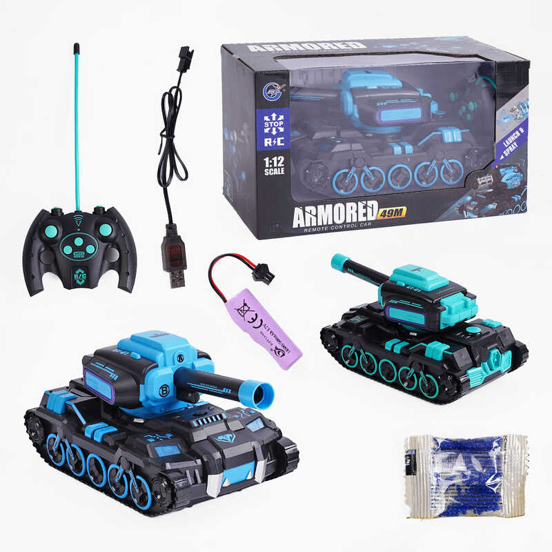 Танк на радіокеруванні 999 D-1 (24) 2 кольори, підсвічування, акумулятор 3.7 V, пульт 49 MHz, стріляє орбізами, орбізи, дріт для підзаряджання, в коробці